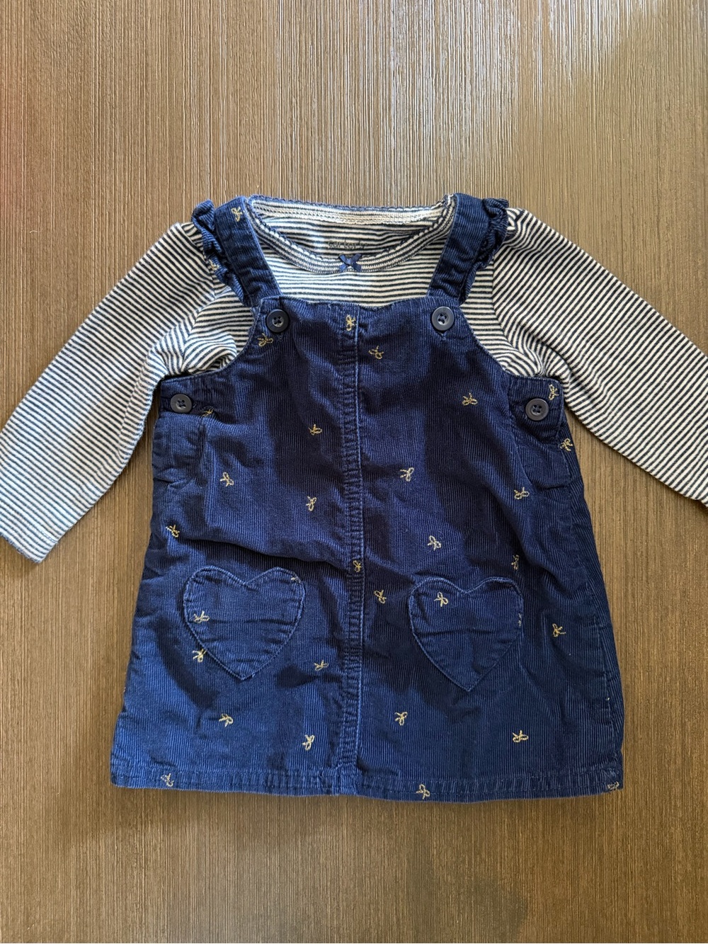 Carter's Navy Corduroy Overall Dress with Striped Top